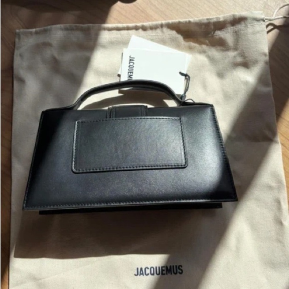 Jacquemus Black Leather Top-Handle Shoulder Bag with Gold Logo - Picture 2 of 7